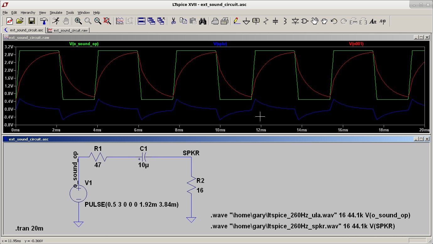 LTSpice ULA wave (green), lpf (red), lpf+hpf (blue)